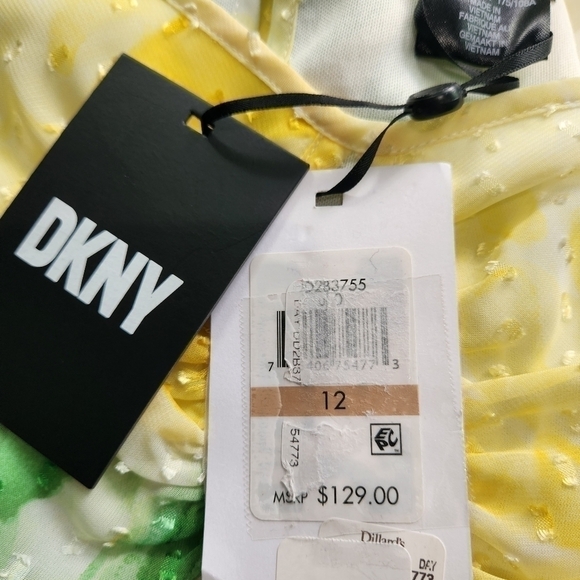 DKNY Flutter-Sleeve Clip-Dot Smock-Waist Dress Size 12 NWT - Picture 15 of 15